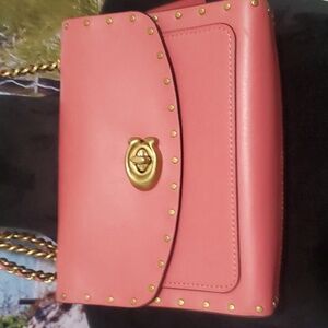 Coach Parker 18 Shoulder Bag with Rivets in Pink Leather - Pink